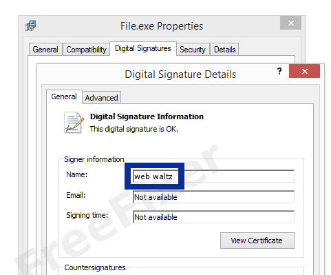 Screenshot of the web waltz certificate